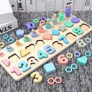Wooden Montessori Toys For Kids Busy Board Math Fishing Counting Geometric Figures Matching Board Educational Children Toy Gift