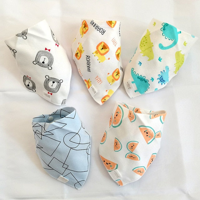 5 Pcs/Lot Baby care Bandana Bibs Scarf Burp Cloths Saliva for Newborn Infant Toddler Boys Girls Kids Cartoon Triangle Cotton Bib