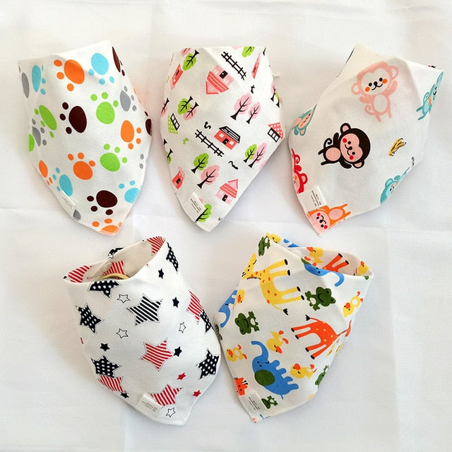 5 Pcs/Lot Baby care Bandana Bibs Scarf Burp Cloths Saliva for Newborn Infant Toddler Boys Girls Kids Cartoon Triangle Cotton Bib