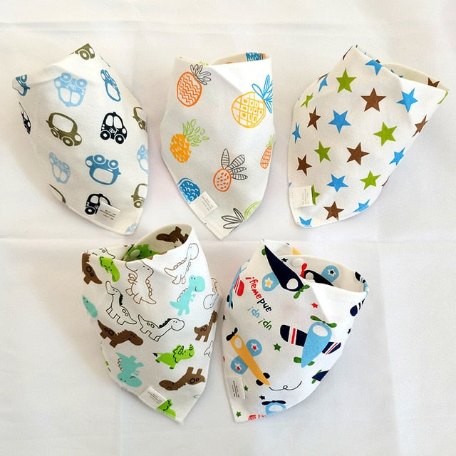 5 Pcs/Lot Baby care Bandana Bibs Scarf Burp Cloths Saliva for Newborn Infant Toddler Boys Girls Kids Cartoon Triangle Cotton Bib