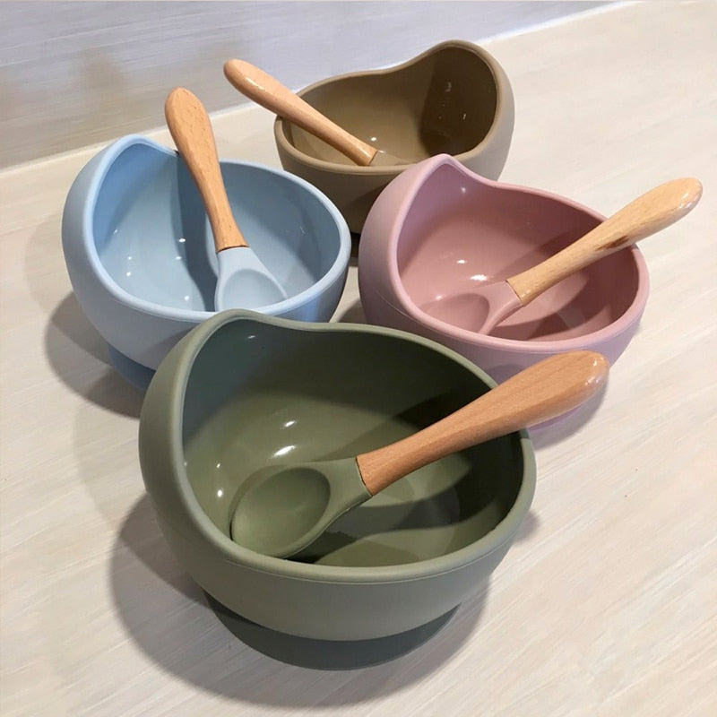 1set Silicone Baby Feeding Bowl Tableware Waterproof Spoon Non-Slip Crockery BPA Free Silicone Dishes for Baby Bowl Baby Plate