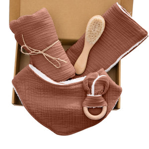 Baby Towel Newborn Bath Toy Set Double Sided Cotton Blanket Wooden Rattle Bracelet Crochet Toys Baby Bath Gift Products For Kids