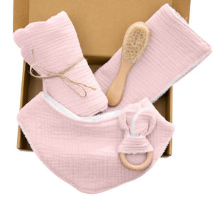 Baby Towel Newborn Bath Toy Set Double Sided Cotton Blanket Wooden Rattle Bracelet Crochet Toys Baby Bath Gift Products For Kids