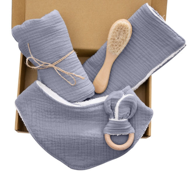 Baby Towel Newborn Bath Toy Set Double Sided Cotton Blanket Wooden Rattle Bracelet Crochet Toys Baby Bath Gift Products For Kids