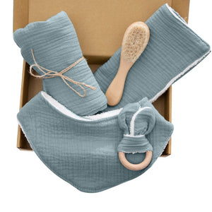 Baby Towel Newborn Bath Toy Set Double Sided Cotton Blanket Wooden Rattle Bracelet Crochet Toys Baby Bath Gift Products For Kids