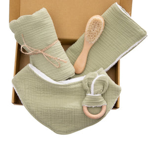 Baby Towel Newborn Bath Toy Set Double Sided Cotton Blanket Wooden Rattle Bracelet Crochet Toys Baby Bath Gift Products For Kids