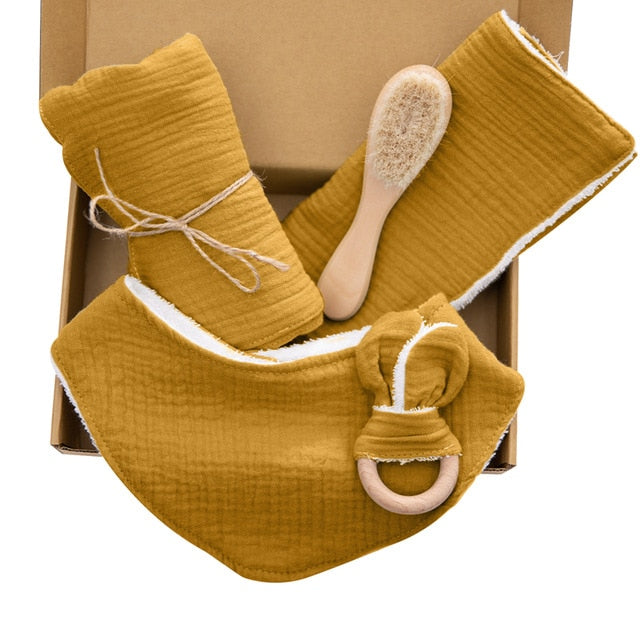Baby Towel Newborn Bath Toy Set Double Sided Cotton Blanket Wooden Rattle Bracelet Crochet Toys Baby Bath Gift Products For Kids