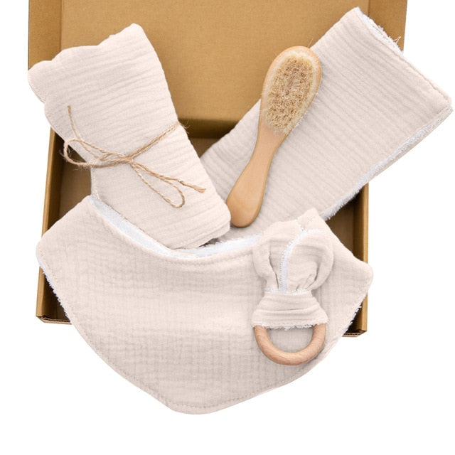 Baby Towel Newborn Bath Toy Set Double Sided Cotton Blanket Wooden Rattle Bracelet Crochet Toys Baby Bath Gift Products For Kids