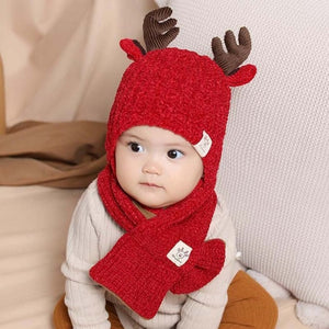 Doitbest hats for children kids baby Beanie little deer kid boys Knit hats winter 2 pcs fur boys girls winter hat and scarf