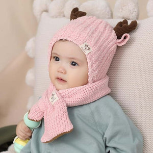 Doitbest hats for children kids baby Beanie little deer kid boys Knit hats winter 2 pcs fur boys girls winter hat and scarf