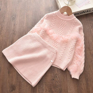 Girls Winter Clothes Set Long Sleeve Sweater Shirt Skirt 2 Pcs Clothing Suit Bow Baby Outfits for Kids Girls Clothes