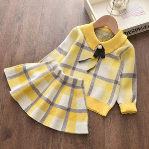 Girls Winter Clothes Set Long Sleeve Sweater Shirt Skirt 2 Pcs Clothing Suit Bow Baby Outfits for Kids Girls Clothes