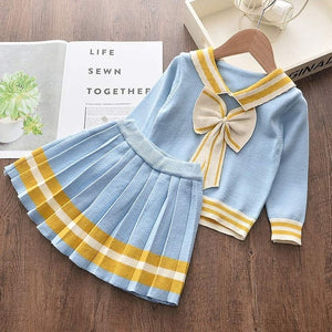 Girls Winter Clothes Set Long Sleeve Sweater Shirt Skirt 2 Pcs Clothing Suit Bow Baby Outfits for Kids Girls Clothes