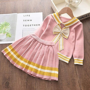 Girls Winter Clothes Set Long Sleeve Sweater Shirt Skirt 2 Pcs Clothing Suit Bow Baby Outfits for Kids Girls Clothes