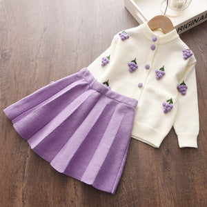 Girls Winter Clothes Set Long Sleeve Sweater Shirt Skirt 2 Pcs Clothing Suit Bow Baby Outfits for Kids Girls Clothes