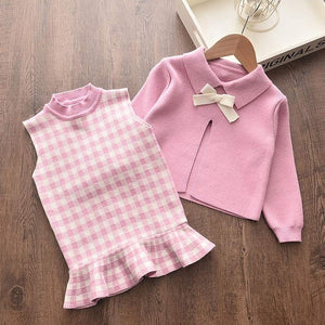 Girls Winter Clothes Set Long Sleeve Sweater Shirt Skirt 2 Pcs Clothing Suit Bow Baby Outfits for Kids Girls Clothes