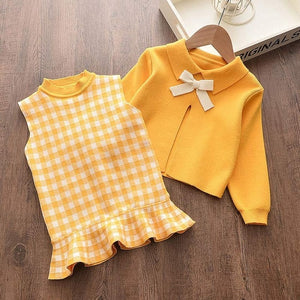 Girls Winter Clothes Set Long Sleeve Sweater Shirt Skirt 2 Pcs Clothing Suit Bow Baby Outfits for Kids Girls Clothes