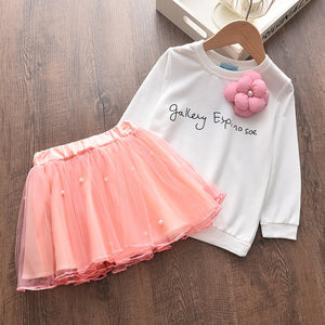 Girls Winter Clothes Set Long Sleeve Sweater Shirt Skirt 2 Pcs Clothing Suit Bow Baby Outfits for Kids Girls Clothes