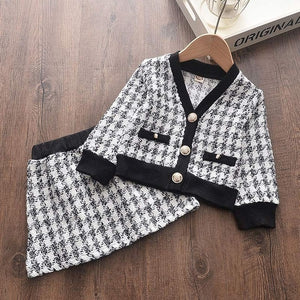 Girls Winter Clothes Set Long Sleeve Sweater Shirt Skirt 2 Pcs Clothing Suit Bow Baby Outfits for Kids Girls Clothes