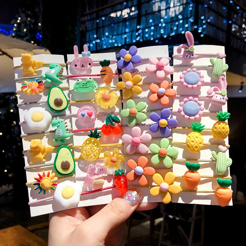 10/20 Pcs/Bag Children Cute Cartoon Shiny Flower Hair Bands Girls Baby Lovely Scrunchies Rubber Bands Kids Hiar Accessories