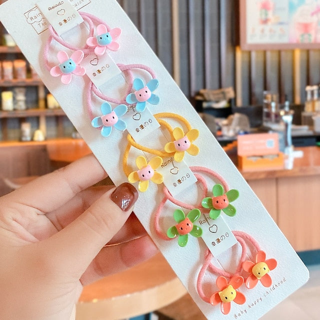 10/20 Pcs/Bag Children Cute Cartoon Shiny Flower Hair Bands Girls Baby Lovely Scrunchies Rubber Bands Kids Hiar Accessories