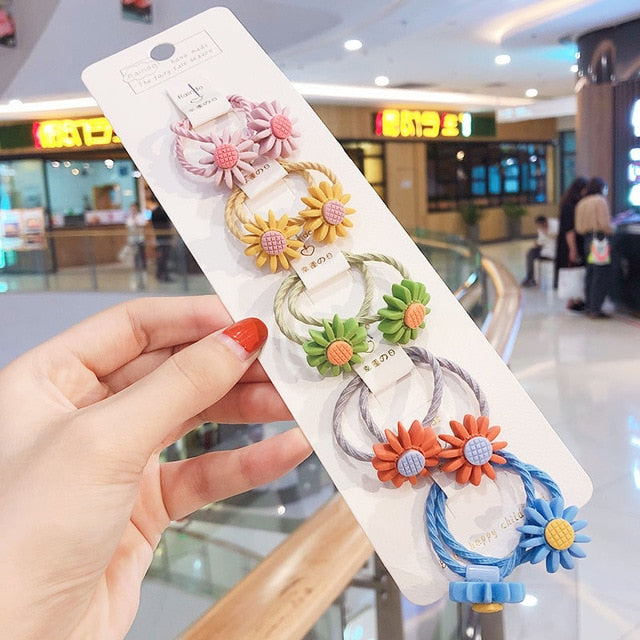 10/20 Pcs/Bag Children Cute Cartoon Shiny Flower Hair Bands Girls Baby Lovely Scrunchies Rubber Bands Kids Hiar Accessories