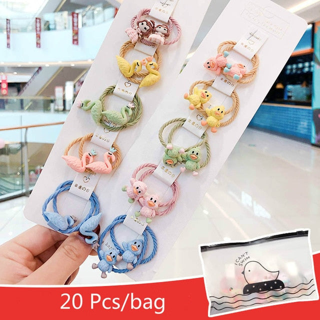 10/20 Pcs/Bag Children Cute Cartoon Shiny Flower Hair Bands Girls Baby Lovely Scrunchies Rubber Bands Kids Hiar Accessories