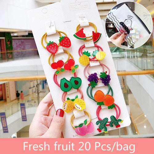 10/20 Pcs/Bag Children Cute Cartoon Shiny Flower Hair Bands Girls Baby Lovely Scrunchies Rubber Bands Kids Hiar Accessories
